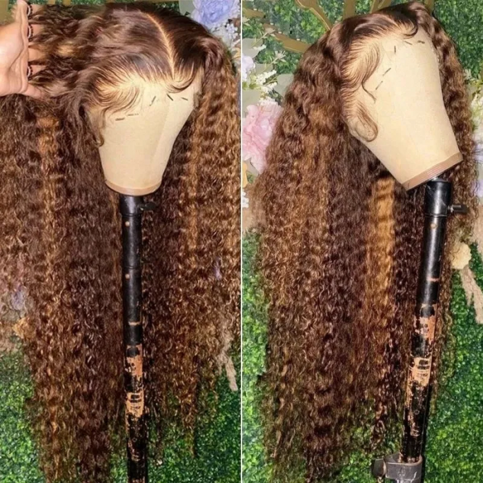 Nadula Flash Deal Honey Blonde Highlight Curly Lace Front Wigs Ombre Brown Human Hair Wig TL412 Color