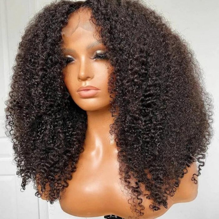 Nadula 14Inch Lace Frontal Bob Wig Kinky Curly Human Hair Wig With Natural Hairline For Women