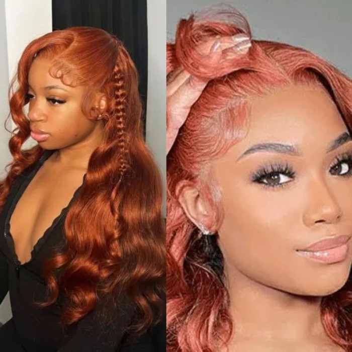 Nadula 13x4 Copper Brown Body Wave Lace Frontal Wig Pre-plucked Colored Human Hair Wigs for Women