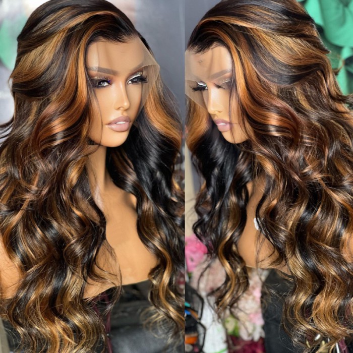 Nadula Natural Density Middle Part Body Wave Highlight Wig T Part Lace Wigs With 30 Color Highlights Affordable Human Hair Wigs 