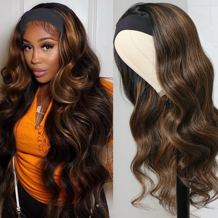 Nadula Highlight Brown Body Wave Headband Wigs FB30 Color Glueless Wig 150% Density Human Hair