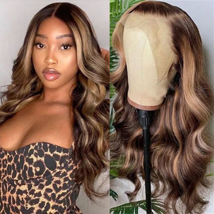 Nadula Piano Honey Blonde Body Wave Lace Front Wigs Affordable Shadow Root Highlight Wig130% Realistic Natural Looking Density