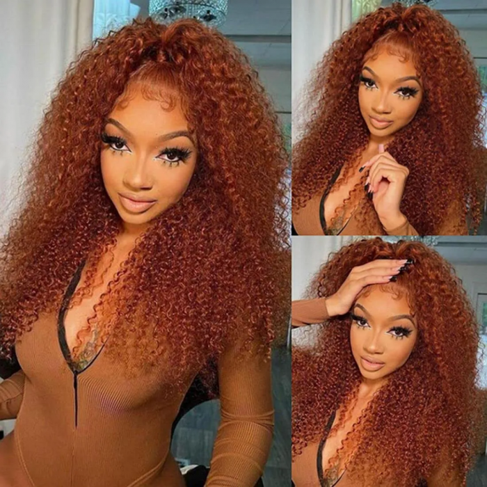 Nadula Whatsapp Flash Sale #30 Ginger Color Middle Part Wig 4*0.75 Brown Human Hair Jerry Curly T Part Wig