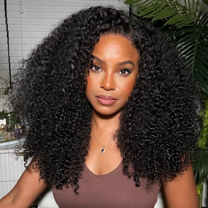Nadula Afro Kinky Curly 4*4 Swiss Lace Closure Wig Natural Color Glueless 130% Density Affordable Remy Human Hair Pre Plucked