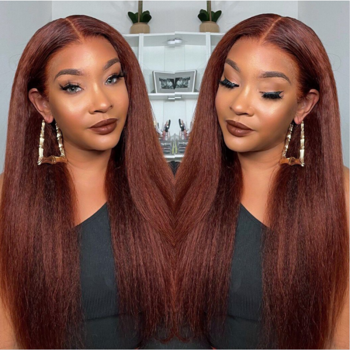Nadula #33B Reddish Brown Perfectly Resembling Natural Hair Kinky Straight Wig Affordable 4C Hair 13x4 Lace Front Wig