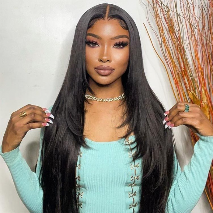 Nadula Medium Length Straight Lace Front Wigs For Women Layered Haircut Face Framing Wigs Human Hair