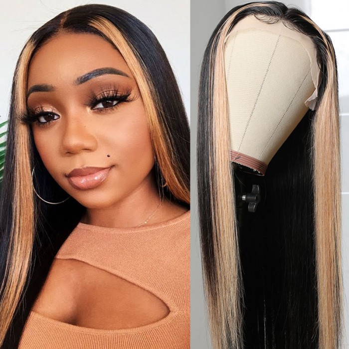 Nadula 22 inch  Highlight Straight Hair Wigs 150% Density Human Hair U Part Wigs