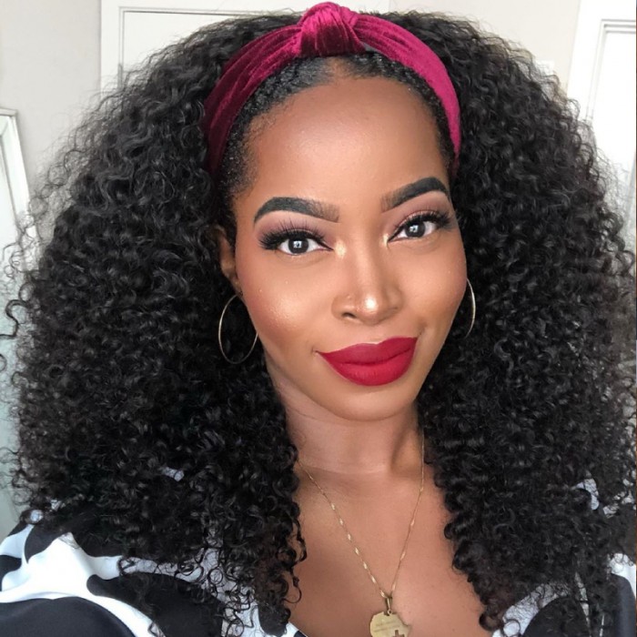 Nadula Afro Curly Human Hair 3/4 Half Wig for African American Women150% Density Affordable Kinky Curly Wig for Sale
