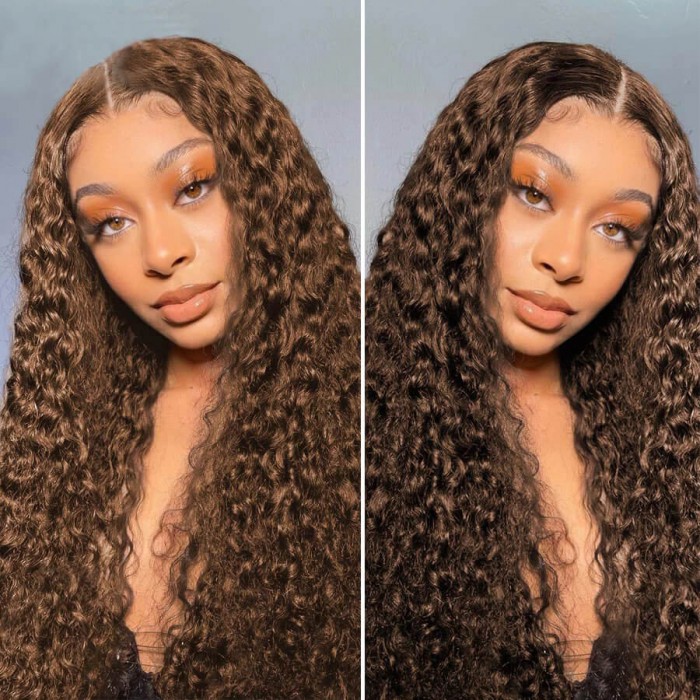 Nadula Brown Curly Wave T Part Lace Part Wig Human Hair Wigs Wavy Wig #4 Colored Wigs
