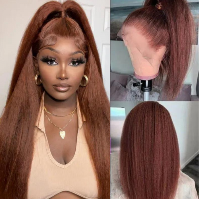 Nadula Anaykashe Recommendation 13x4 Lace Front Kinky Straight #33B Red Brown Color Wig With Super Natural Hairline