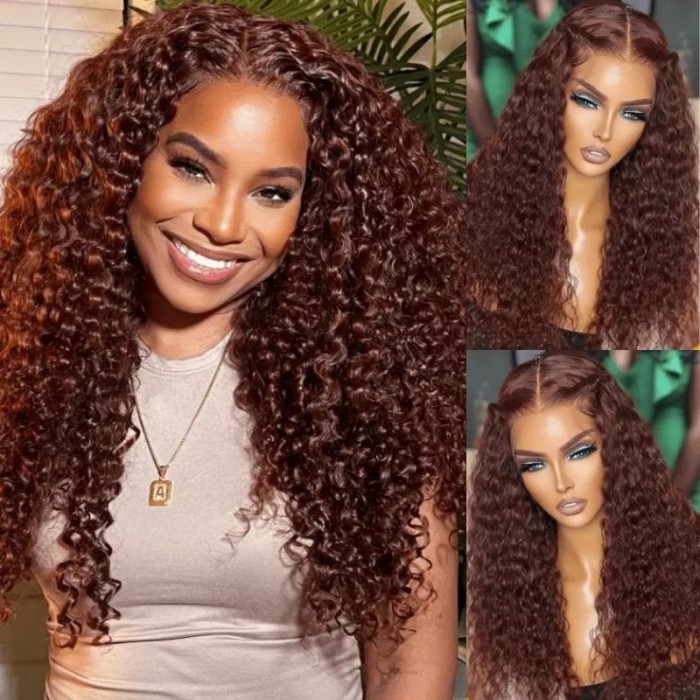 Nadula 13*4 Lace Front Jerry Curly Wig Reddish Brown Dark Auburn Color Affordable Price For Sale