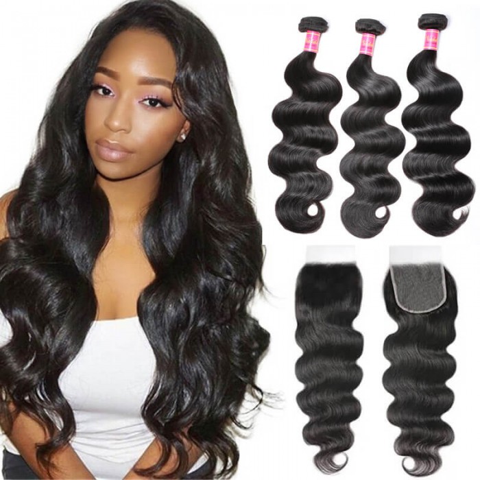 Nadula 1PC 5x5 Inch HD Lace Body Wave Closure With 3 Bundles Soft Unprocessed Virgin Human Hair