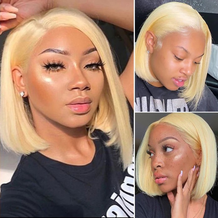Nadula Whatsapp Flash Deal 4x4 Inch 613 Blonde Bob Wig Straight Wig Transparent Lace Closure Wigs