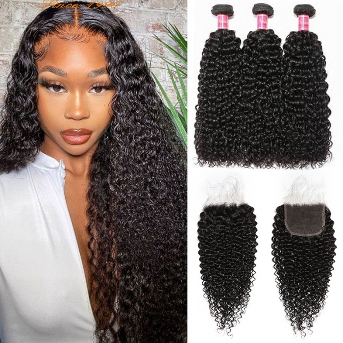 Nadula Jerry Curly 5x5 HD Lace Closure Human Hair With 3 Bundle Weaves 5x5 Transparent HD Lace Closure Free Part