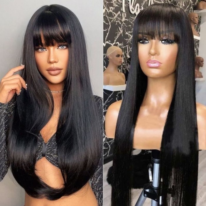 Nadula Affordable Straight Wig With Fringe Bangs Trend-worthy And Timeless Lace Frontal Wig