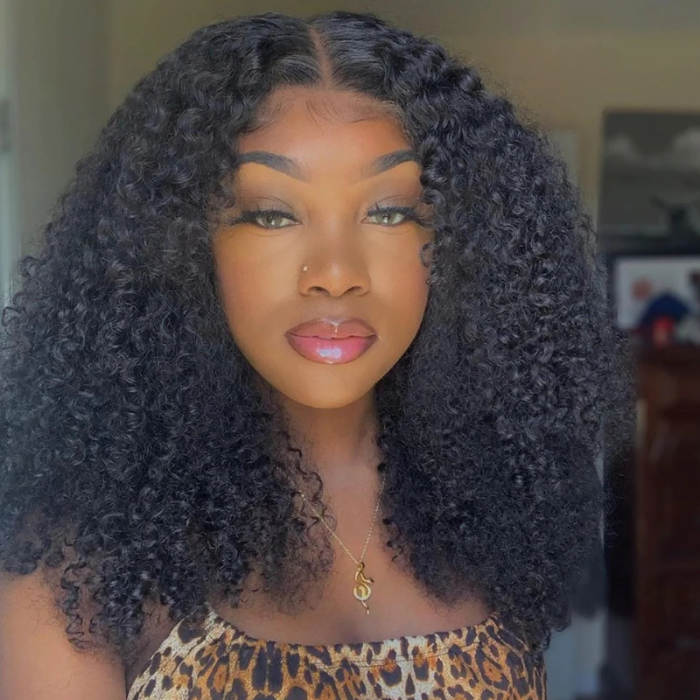 Nadula Afro Kinky Curly 4*4 Swiss Lace Closure Wig Natural Color Glueless 130% Density Affordable Remy Human Hair Pre Plucked
