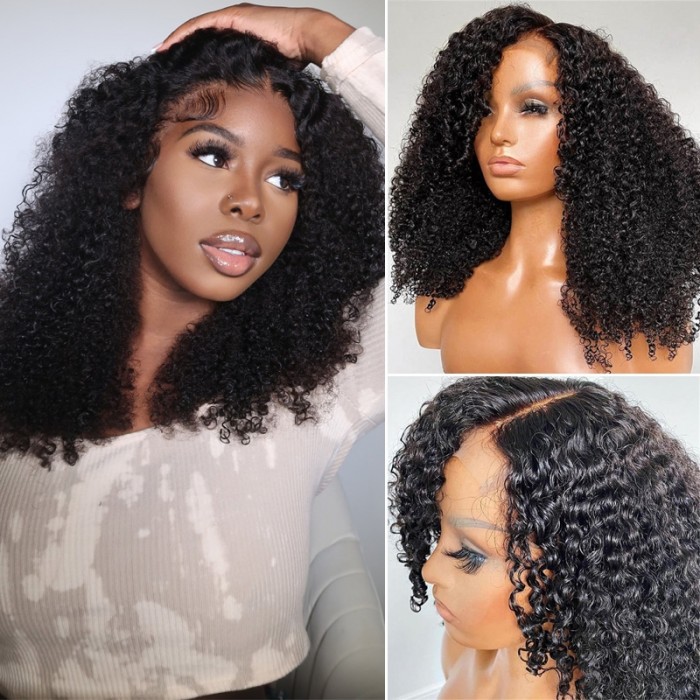 Nadula Afro Kinky Curly 5*5 Transparent HD Lace Closure Wig Natural Color Glueless 180% Density Human Hair Pre Plucked