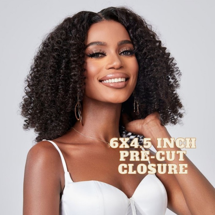 Nadula Afro Kinky Curly Pre-cut lace Closure Wig Natural Color Glueless Wear and Go Wig Affordable 