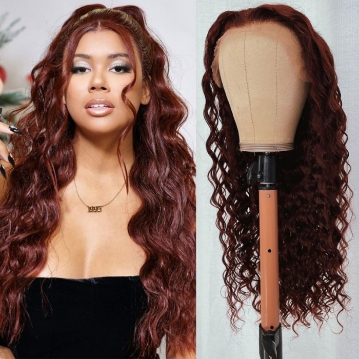 Nadula Flash Sale Auburn Color Deep Wave Lace Front Wig 13x4 Reddish Brown 150% Density