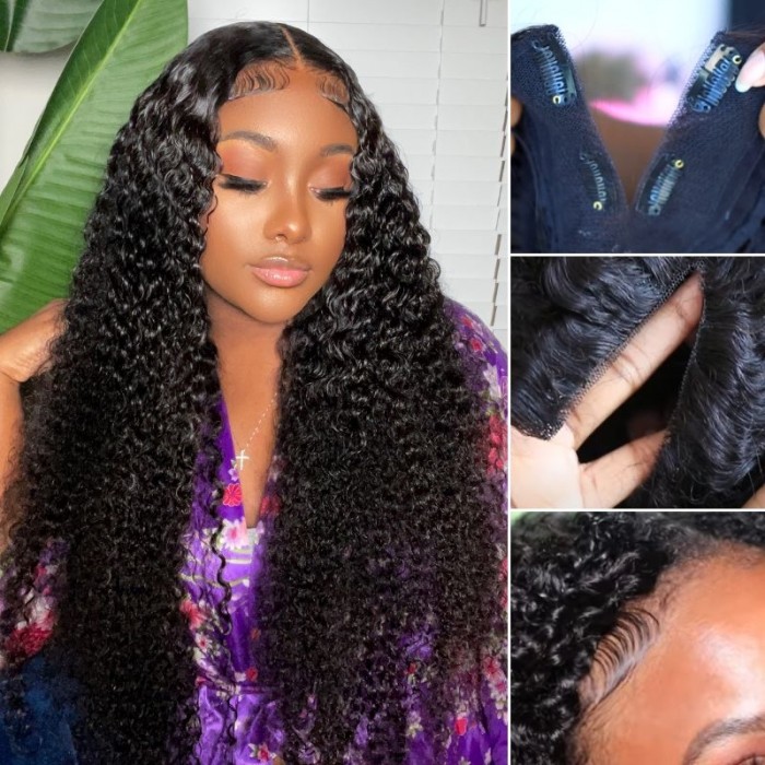 Nadula Beginner Friendly Air Wig Jerry Curly V Part Wig Glueless Upgrade Rose Net More Breathable Hollow Out Wig