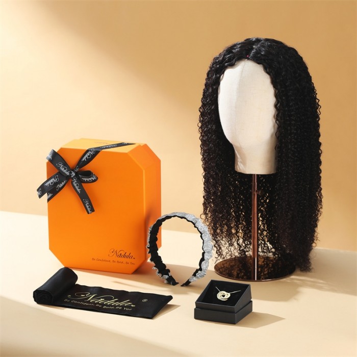 Nadula Beginner Friendly V Part Wigs Glueless Jerry Curly Human Hair Wigs No Sew In No Gel NO Leave Out