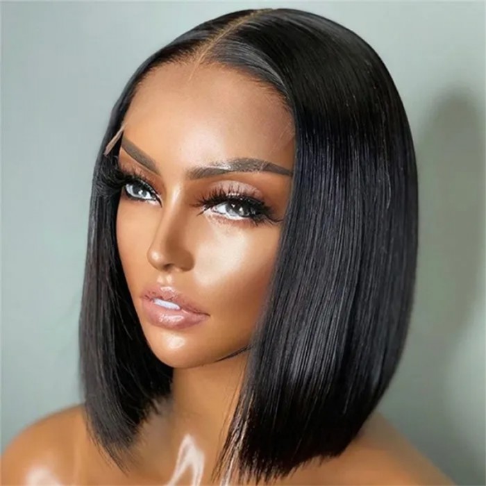 Nadula Blunt Cut Bob Wig No Layers Pre Plucked T Part Bone Straight Human Hair Wigs For Women