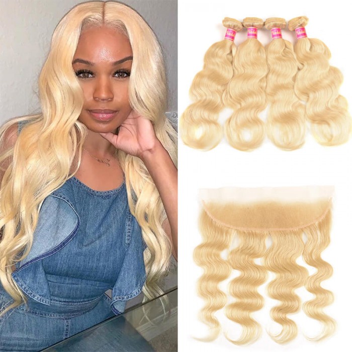 Nadula Human Hair Body weave Color 613 Blonde Hair 100% Remy Human Hair Weaving 4Bundles With Frontal Free Shippping