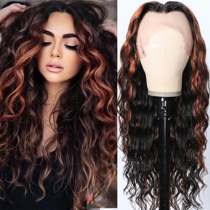 Nadula Body Wave Lace Front Ombre Wig With Brown Copper Highlight Unprocessed Human Hair Wig With Baby Hair