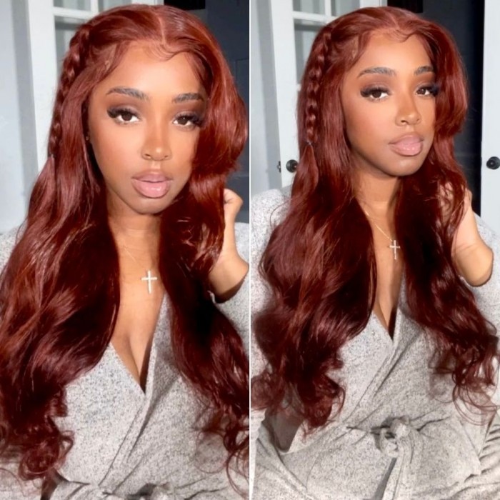 Nadula Body Wave 4*0.75 T Part Lace Wig #33B Red Brown Dark Auburn Color Human Hair Wig