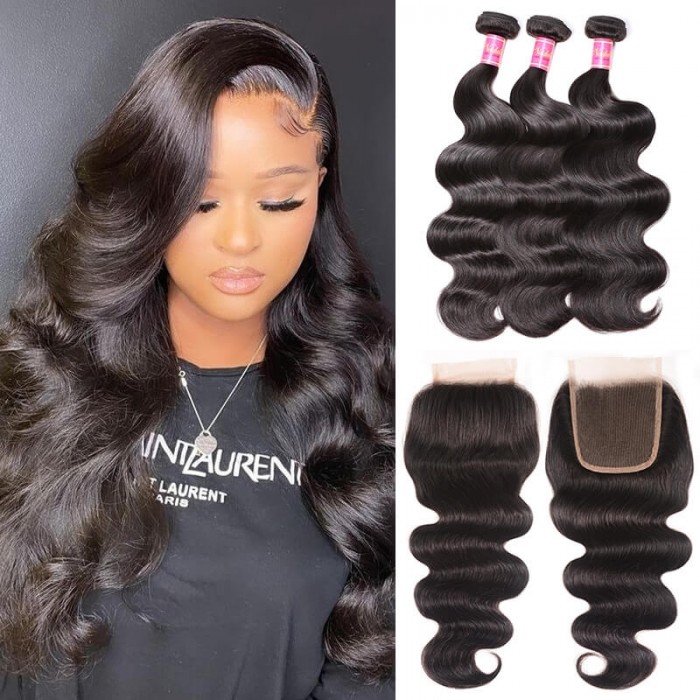 Nadula Pre Sale Body Wave Virgin Hair Weave 3 Bundles With Lace Closure Best Virgin Human Hair