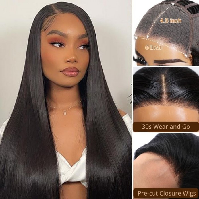 Nadula 6x4.5 Pre-Cut Lace Closure Straight Wig 30s Wear And Go Wigs Breathable Cap 