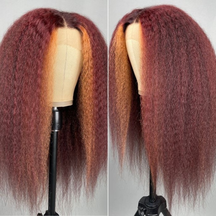 Nadula Burgundy Mixed Orange Highlight 4C Kinky Straight Lace Front Wig