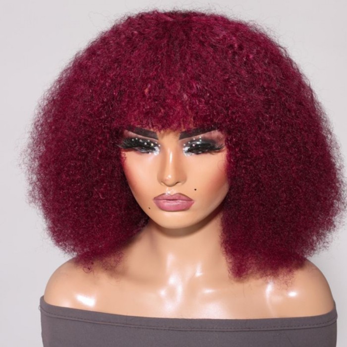 Nadula Burgundy Red Afro 4C Kinky Coily Curly Wig With Bangs Wear and Go