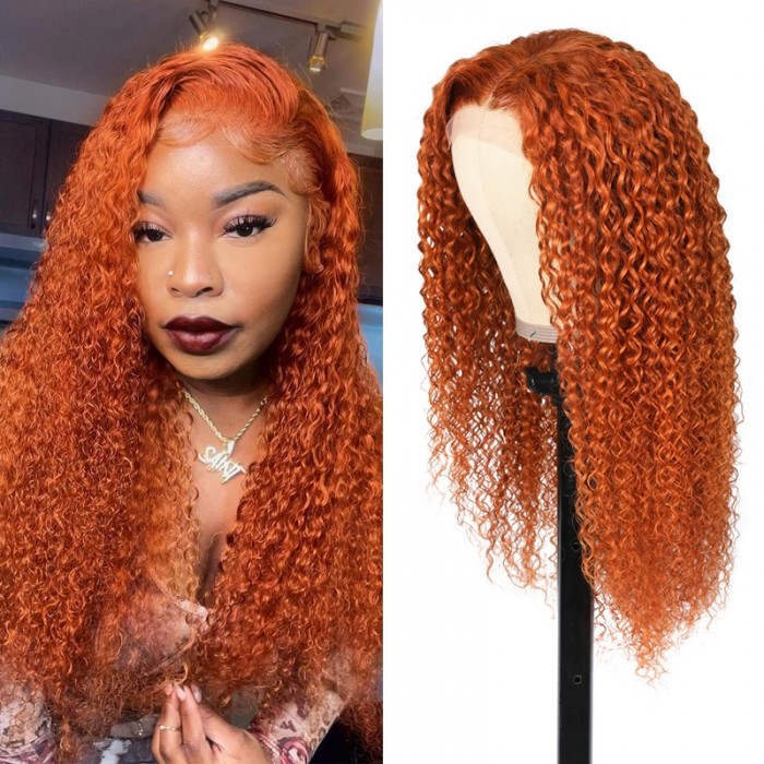 Nadula Colored Ginger Curly Human Hair Wigs Pre Plucked 4x0.75 Lace T Part Wig Perfect Fall Hair Pre-Colored Wig For Women