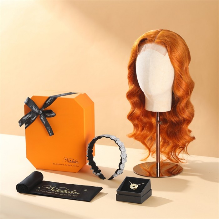 Nadula Colored Orange Ginger Lace Part Wig Human Hair 4x0.75 T Part Body Wave Wig With Baby Hair