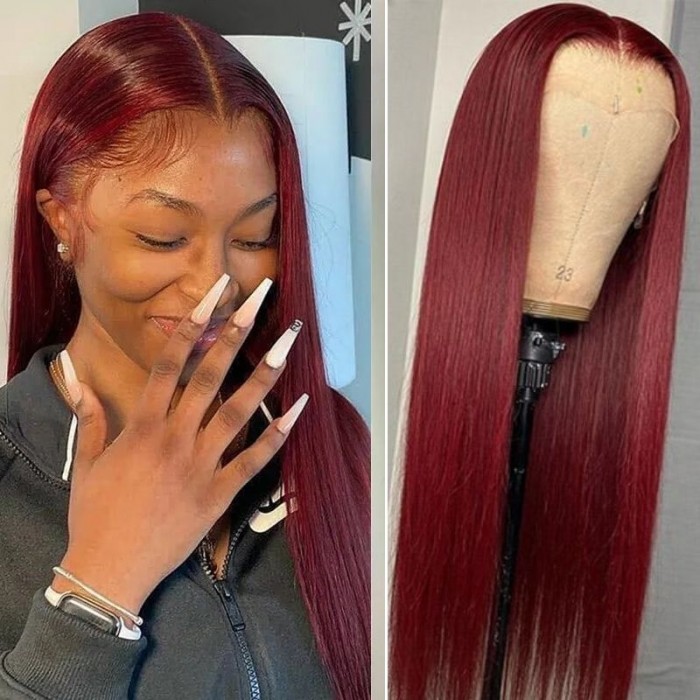 Nadula Colored Wigs Burgundy 99J Straight Human Hair Wigs 150% Density