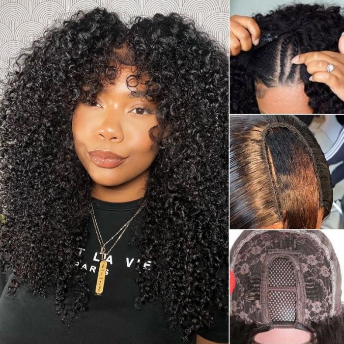 Nadula Curly U Part Human Hair Wigs Glueless Wigs 150% Density 