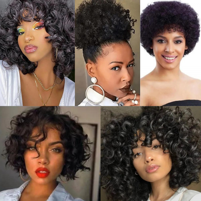 Nadula Glueless Afro Bun And Bouncy Curl Wigs With Bangs