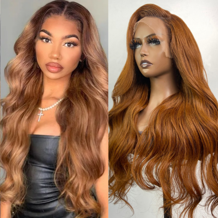 Nadula Ginger Spice Brown Body Wave 13x4 Lace Frontal Wig Pre-plucked Wigs