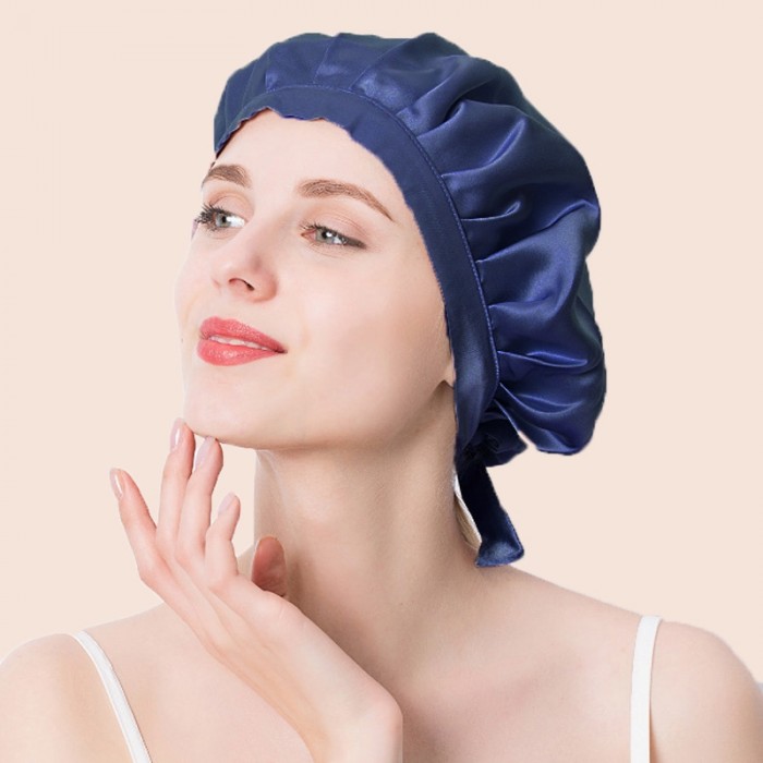 Nadula Dark Blue Natural Mulberry Silk Night Cap