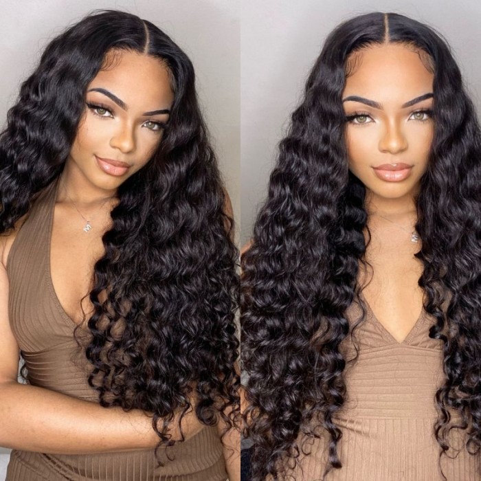 Nadula Deep Wave Transparent HD Lace Wig 13x4 Lace Front Human Hair Glueless Wigs Throw on and Go