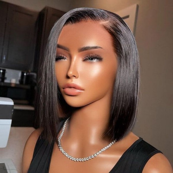 Nadula Glueless 4x4 and 5x5 HD Closure Wig Short Straight Bob Wig with Pre Plucked Hairline