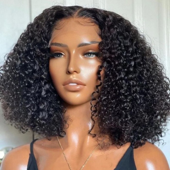 Nadula Glueless 4X0.75 T Part Wig Short Bob Curly Wig with Pre Plucked Hairline
