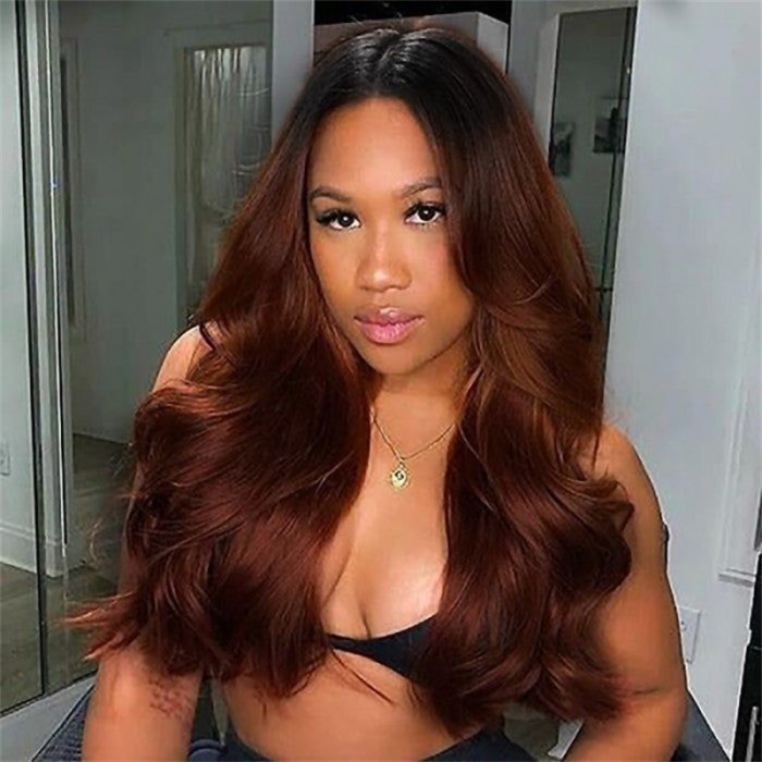 Nadula Free Gift Wig For Giveaway Glueless V Part Body Wave Wig Copper Red With Dark Roots Only Can Get With Normal Hair Order
