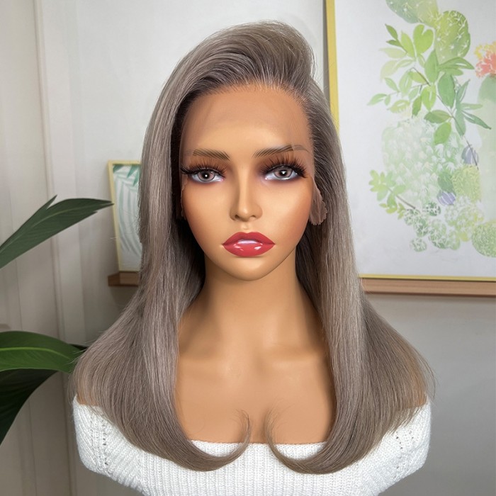 Nadula Gray Color Straight Lace Front Bob Wig Platinum Blonde For Women