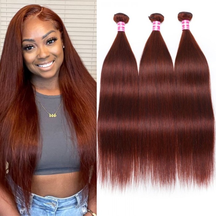 Nadula Hair 33B Dark Ginger Straight Hair Bundles Reddish Brown Human Hair Weave 3 Bundles Auburn Straight Hair Extension