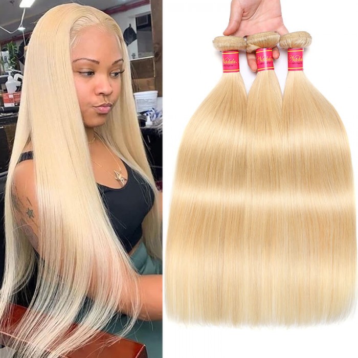 Nadula Hair 613 Blonde Virgin Human Hair Extension Bundles 16-24 Inch 3PCS Straight Hair
