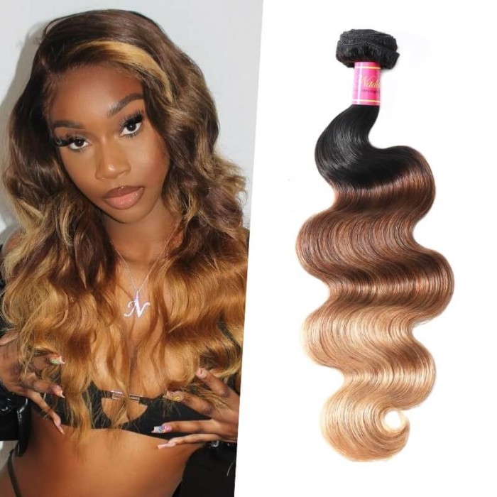 Nadula Hair Body Wave Ombre Hair 1 Bundle 3 Tone Color Human Hair Extensions For Sale