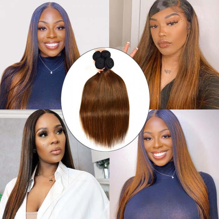 Nadula High Quality Straight Highlight Hair 4 Bundles #1B/30 Ombre Balayage Human Hair Weave