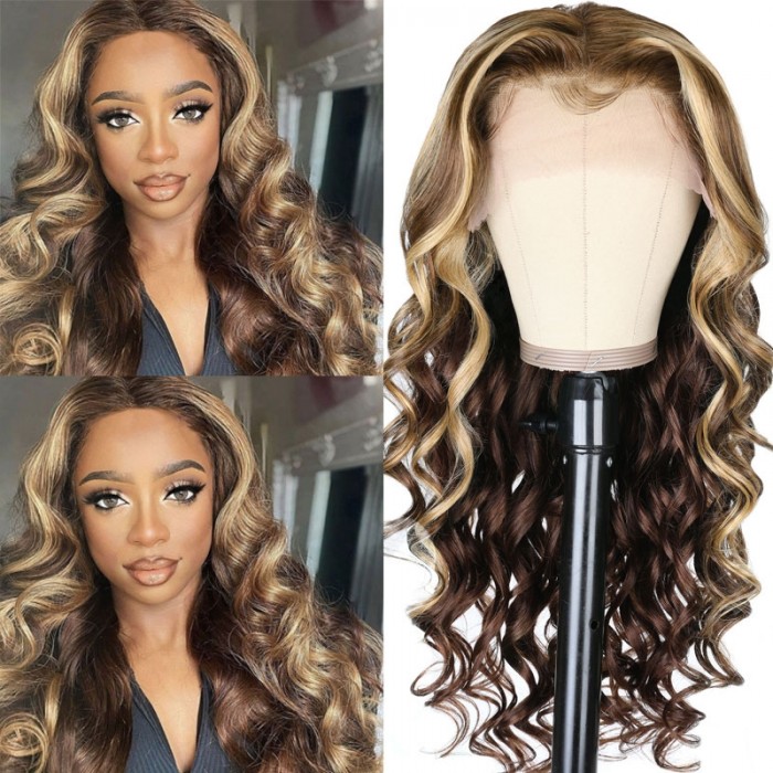 Nadula Whatsapp Flash Deal Perfect Ash Blonde Highlight Human Hair Wig With Baby Hair Bouncy Body Wave Transparent Lace Front Wigs